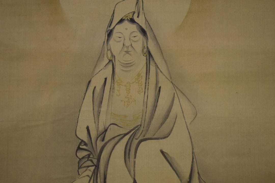 真作/前川文嶺/魚籃観音/雲上観音/白衣観音/桐題箱付/布袋屋掛軸HJ-117