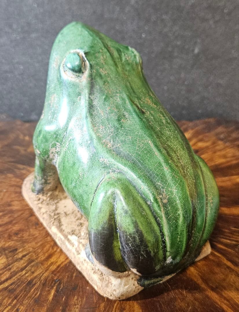 時代古作品❗】希少品❗】古代中国　漢～遼時代頃　緑釉　蛙形俑　よう　発掘品　置物