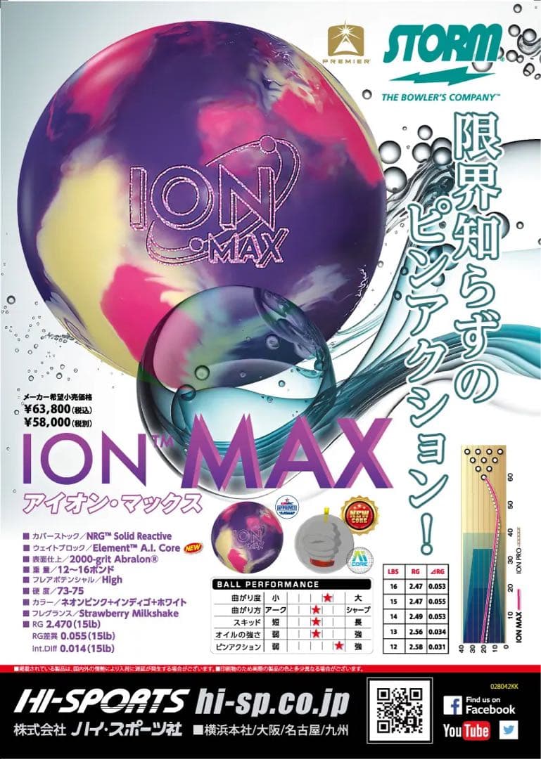 ION MAX ボウリングボール ピンク紫 15ポンド