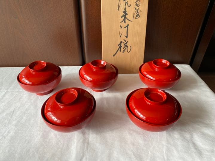 輪島塗 朱塗り 吸物椀５客