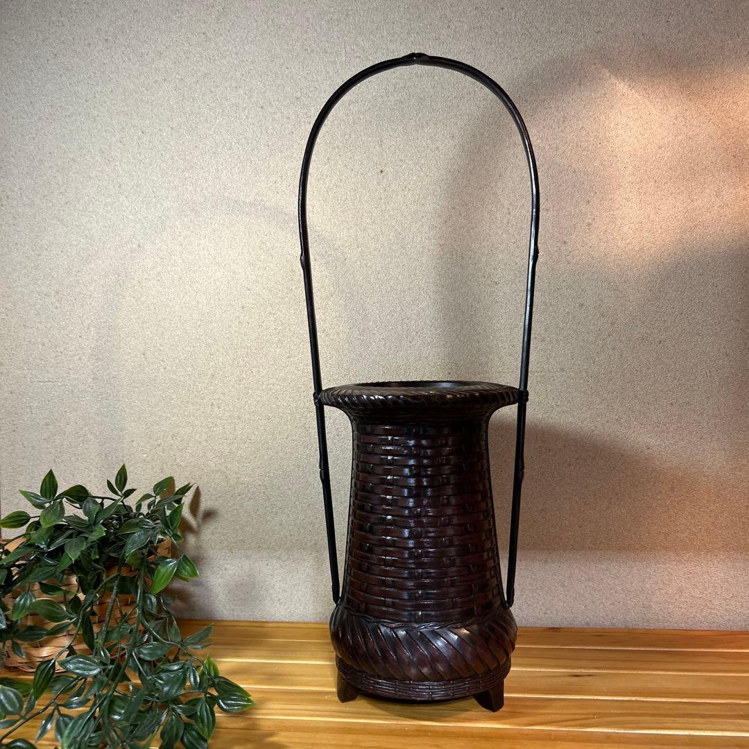 高岡鋳物　網代花器　瑞峰作　鋳金製　　　　華道・池坊　長期保管品