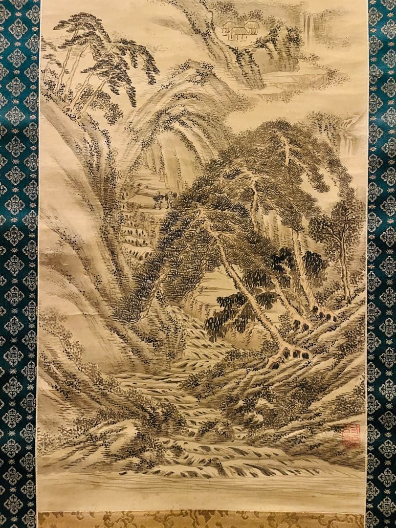 【掛軸箱付き】木下逸雲 水山景春