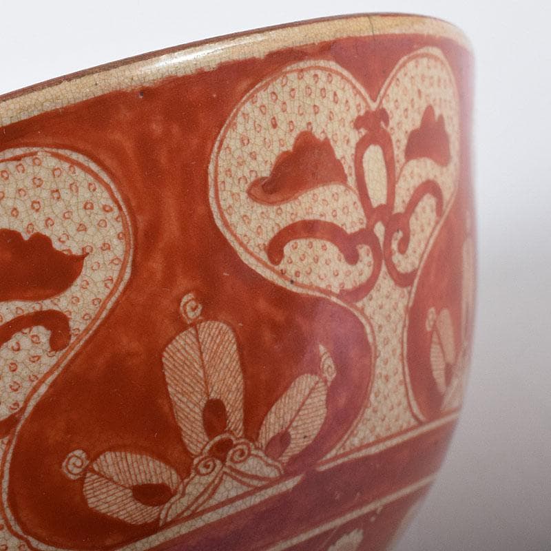 九谷焼　古九谷　八郎手　赤絵　神獣文　鉢　時代箱　M　R8749