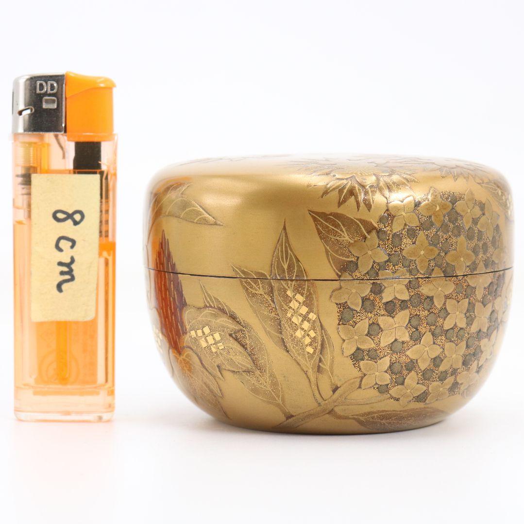 久世宗春作 四季草花金蒔絵 平棗 内金塗 梨子地 茶道具 共箱　DW947　N7