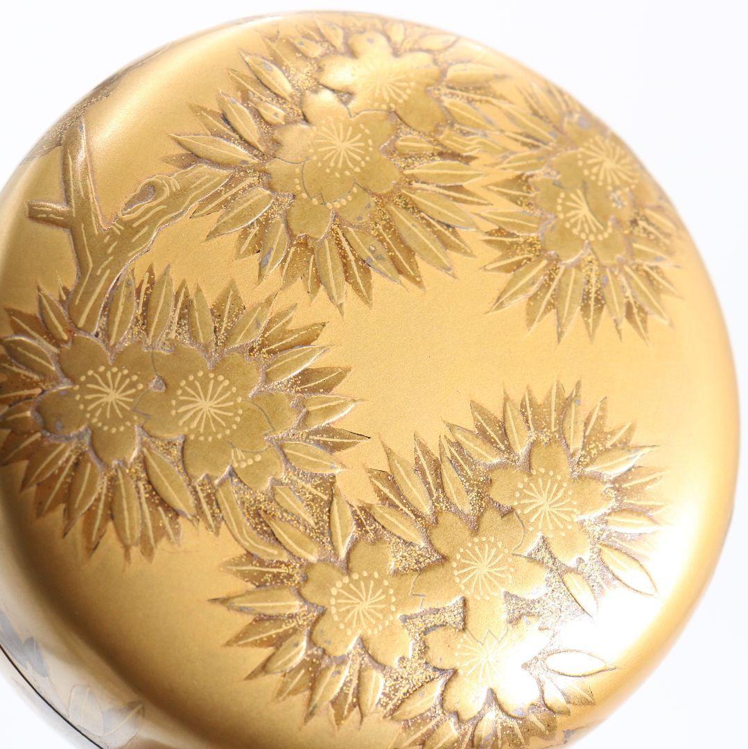 久世宗春作 四季草花金蒔絵 平棗 内金塗 梨子地 茶道具 共箱　DW947　N7