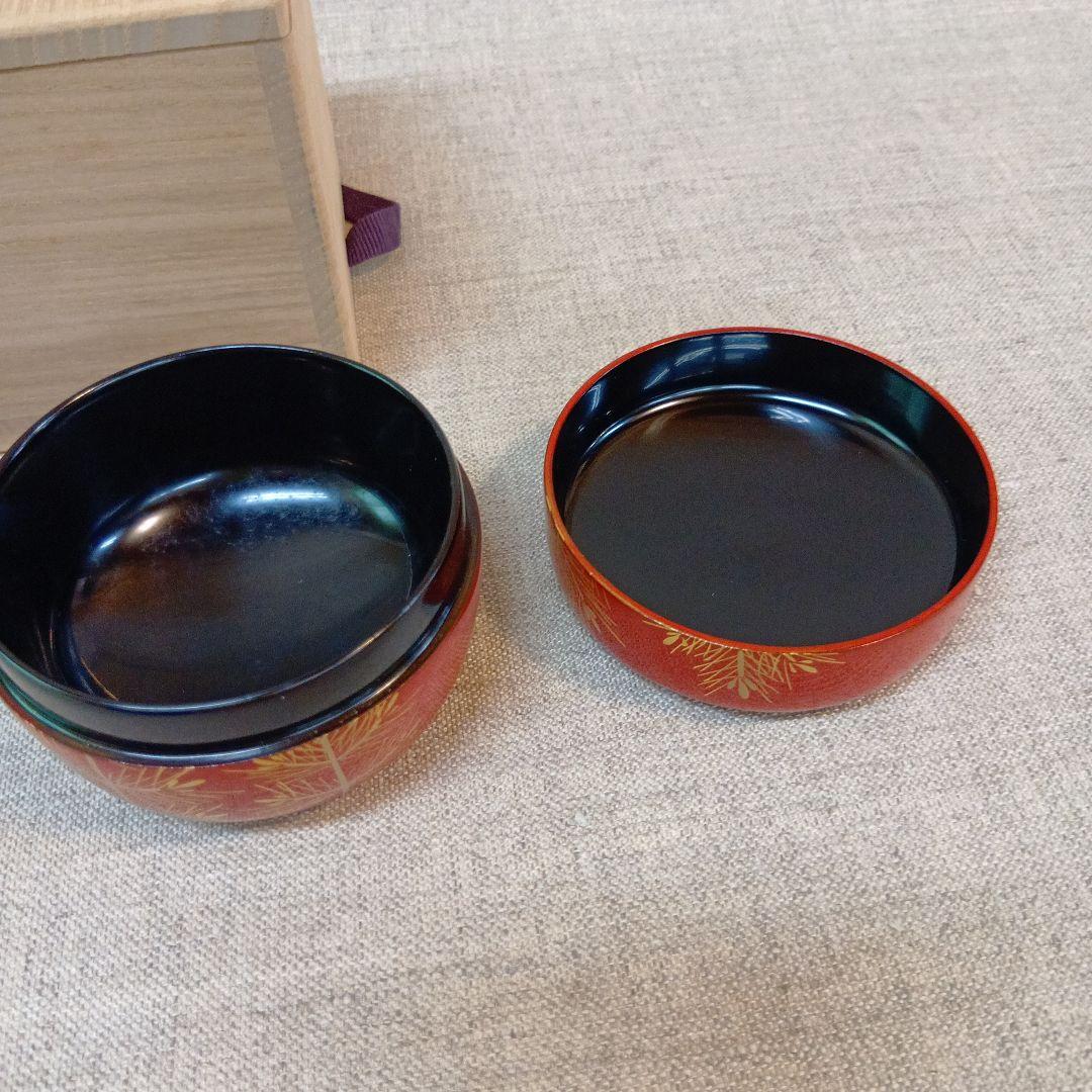 赤い茶道具 棗 金色の鶴と紅葉　未使用長期保管品　若松二鶴