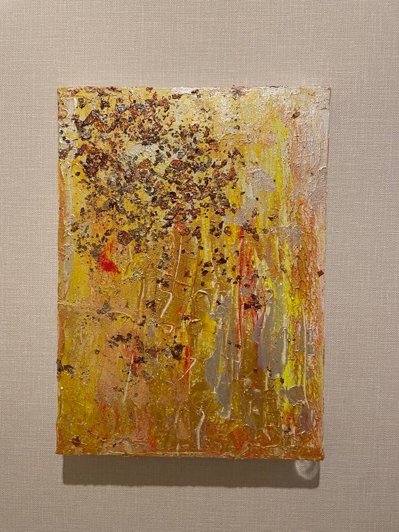 【始日夕陽】抽象アクリル絵画 2点セット　絵画　インテリア　ホテル　風水黄色　金