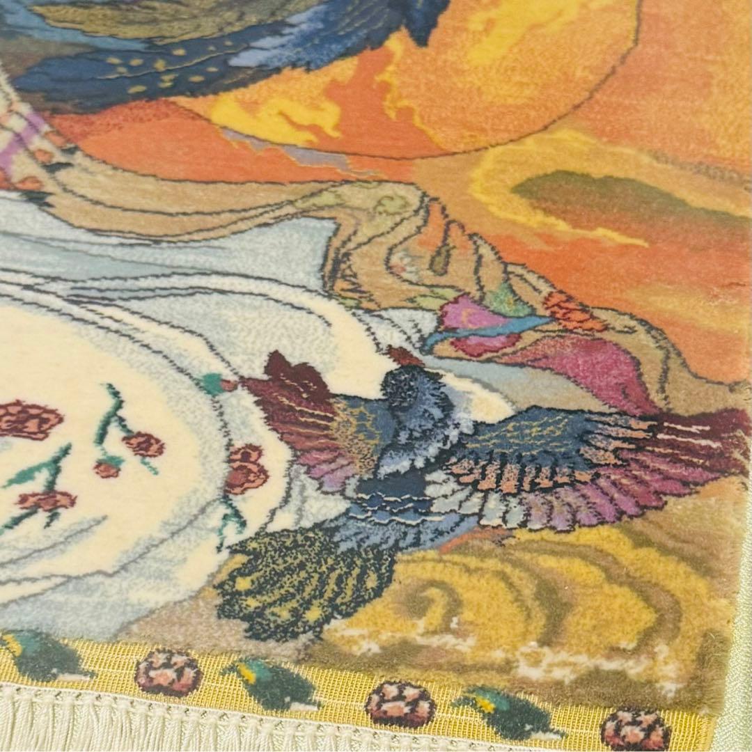 中国美術 手織り シルク 段通 緞通 天女 手織り絨毯 飾り 額付き 骨董