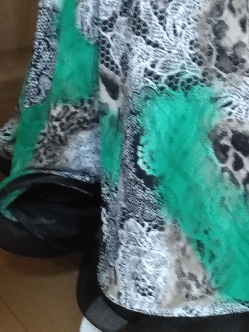 社交ダンス用ドレス 緑と黒のレオパード柄、グリーンのラインストーンが素敵なドレス