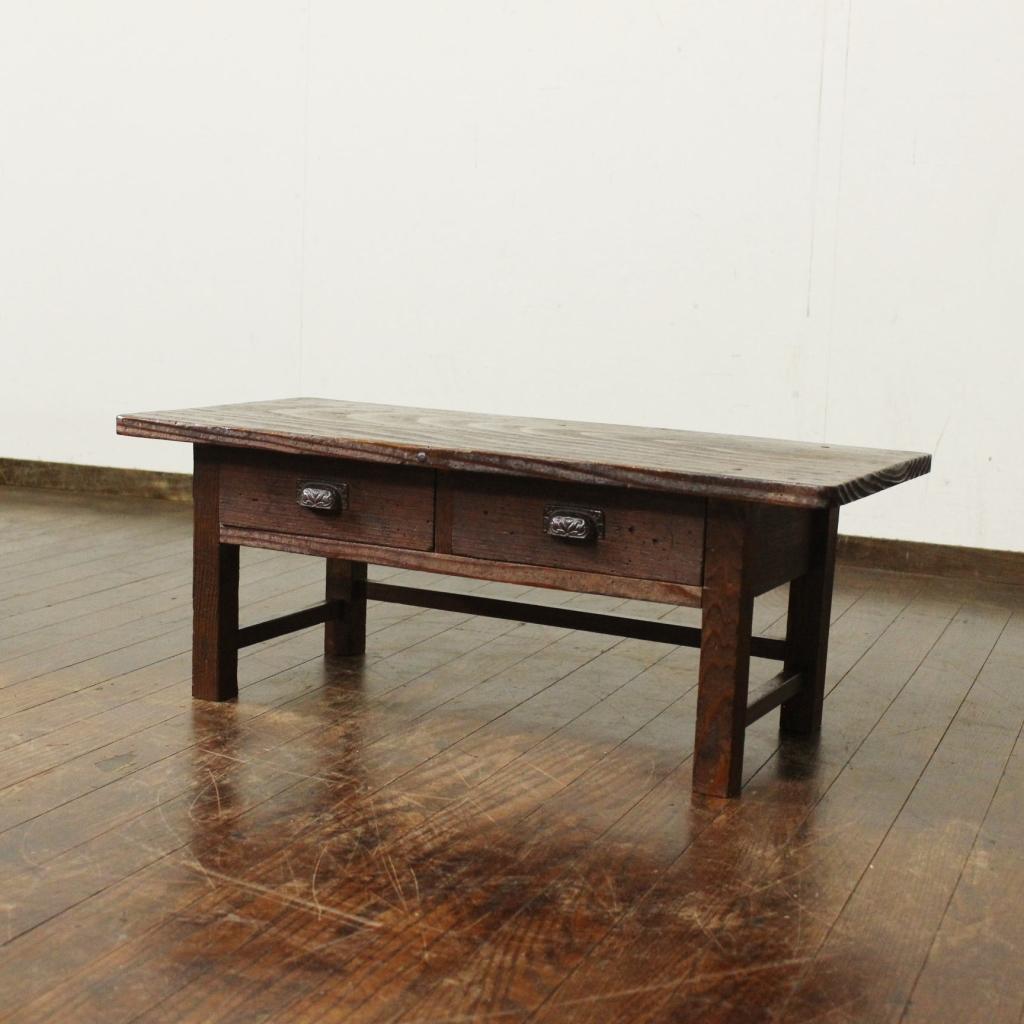 古い風合いの良い引出し付き小机 花台 サイドテーブル 文机 無垢材 古材