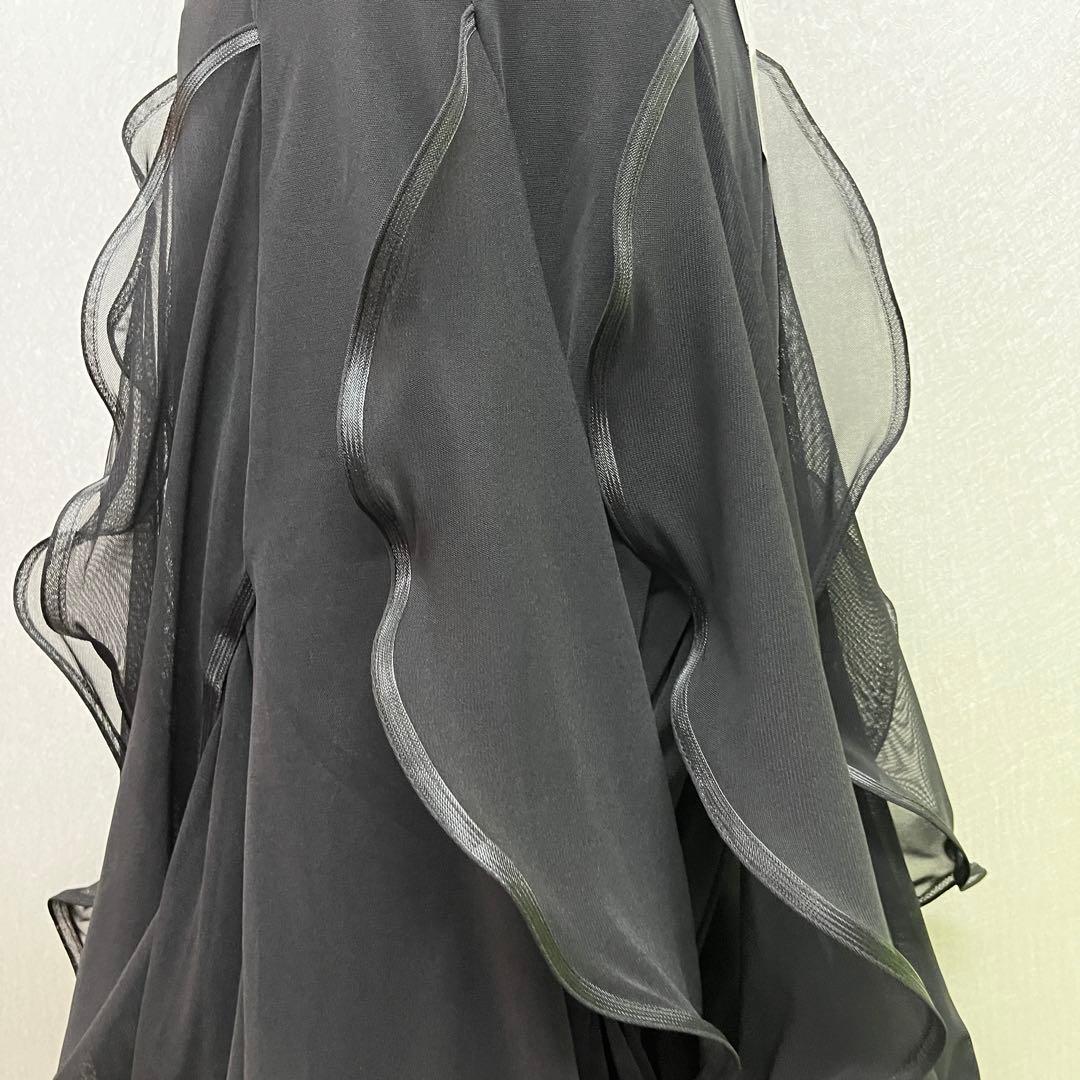 新品 社交ダンス スカート ブラック 縦フリル パーティ 発表会 デモ