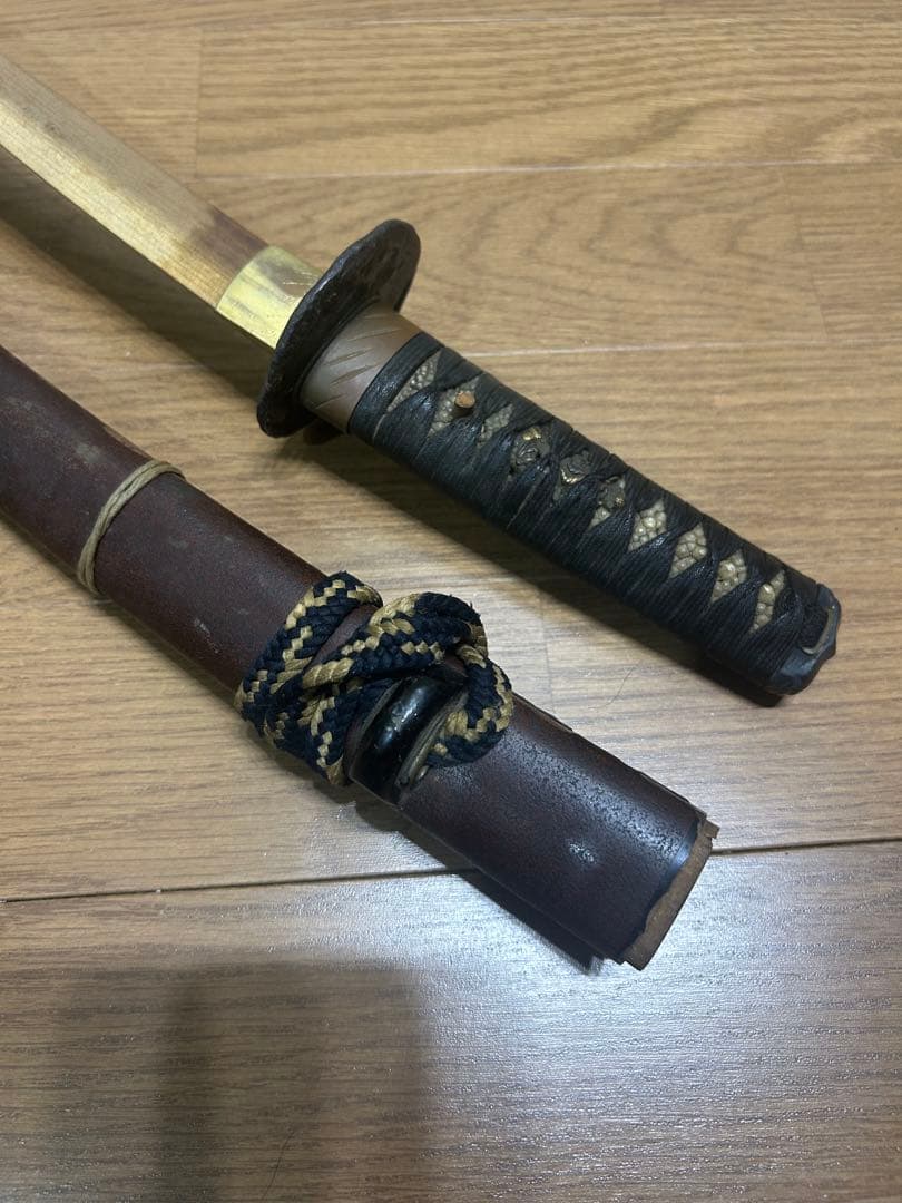 【骨董】脇差し 刃無し 拵え 金着せハバキ