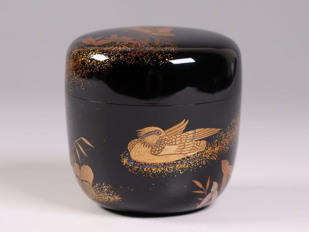 加賀蒔絵 福嶋一恵 鴛鴦蒔絵 大棗 梨地 鵬雲斎書付 共箱 螺鈿【MA916】