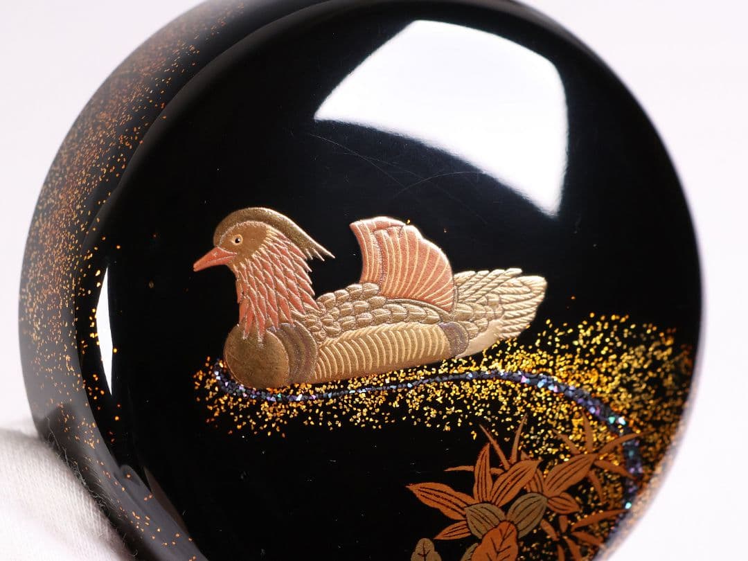 加賀蒔絵 福嶋一恵 鴛鴦蒔絵 大棗 梨地 鵬雲斎書付 共箱 螺鈿【MA916】