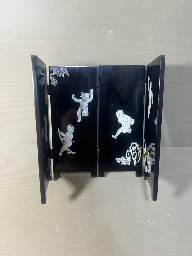 2540 時代物 螺鈿漆器 屏風 両面屏風 人物 梅文　細密細工