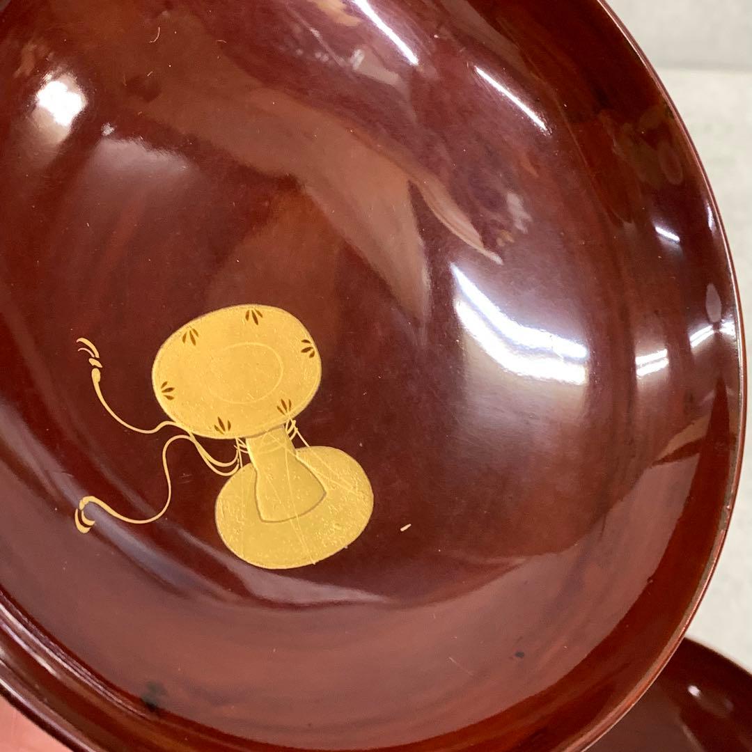 吸物椀 5客 絵変わり 塗り 溜絵 正月 賀正 金彩 汁椀 雑煮 A