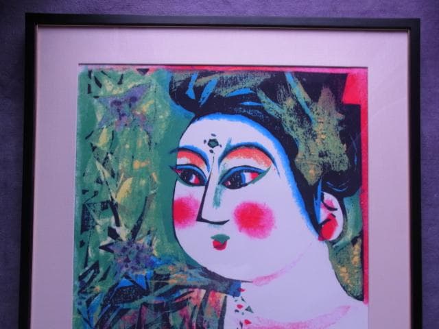 棟方志功　大判風呂敷　くちなし妃の柵　大首　版画絵　専門店額装品　布地印刷　染作