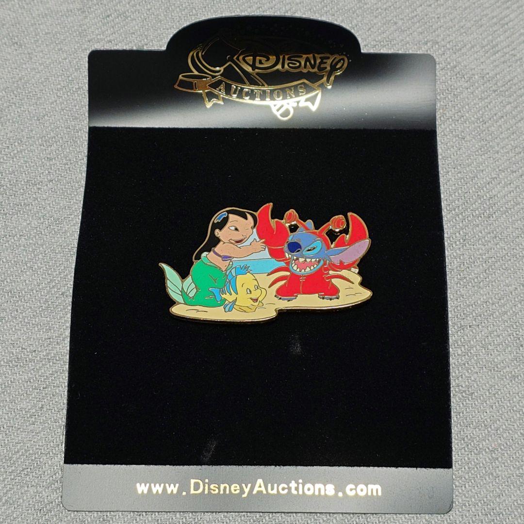 【レア】DisneyAuctions スティッチ リトルマーメイド柄　ピンバッジ