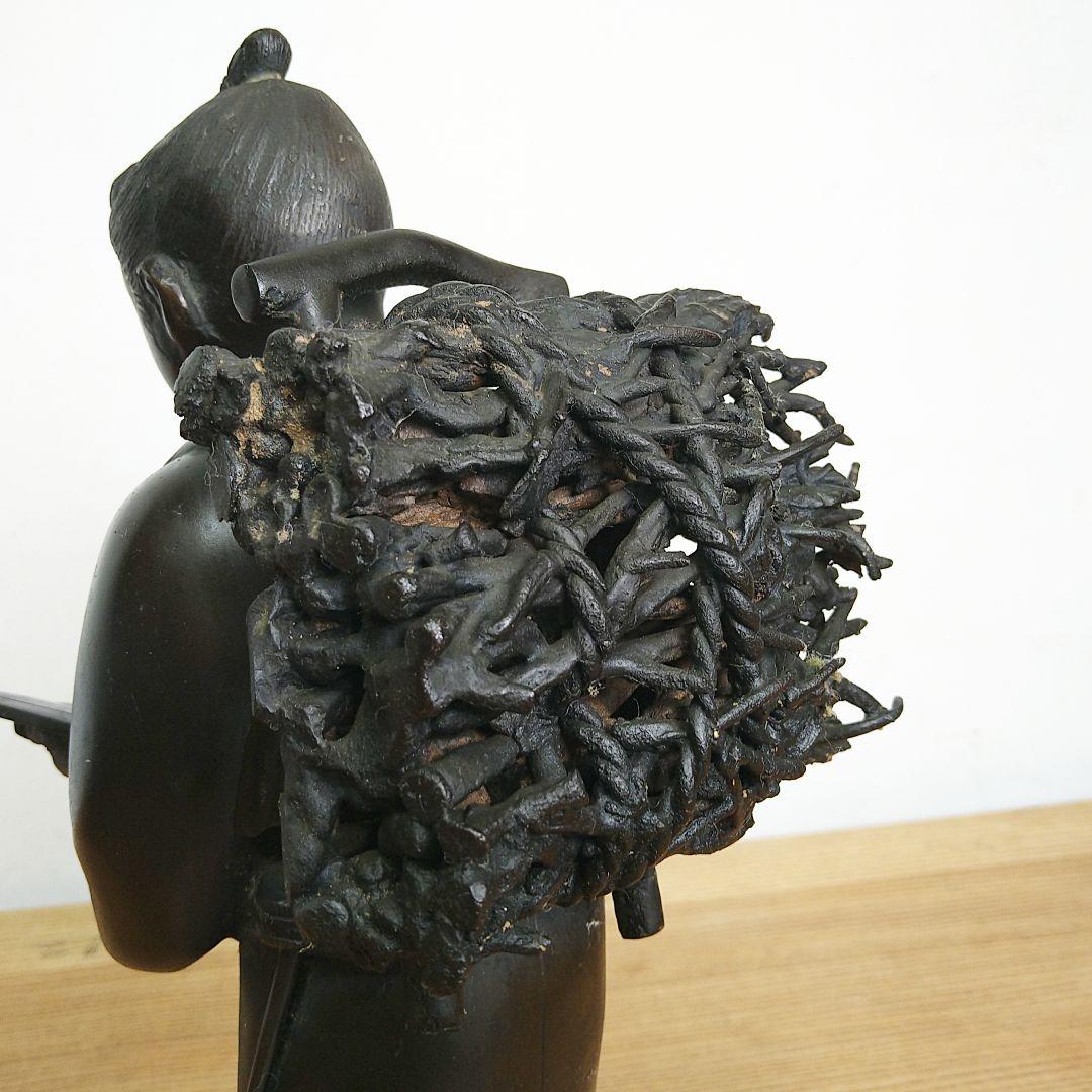 A484 二宮金次郎 ブロンズ像 薪取り外し可 銅製 オブジェ 彫刻