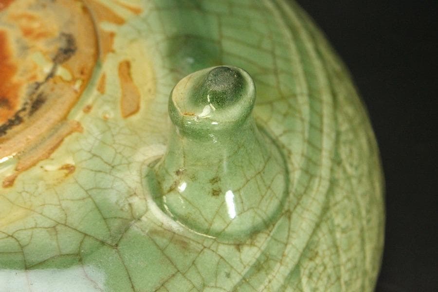 中国美術 七官青磁 三足 水盤 瓶掛 時代物(A880)