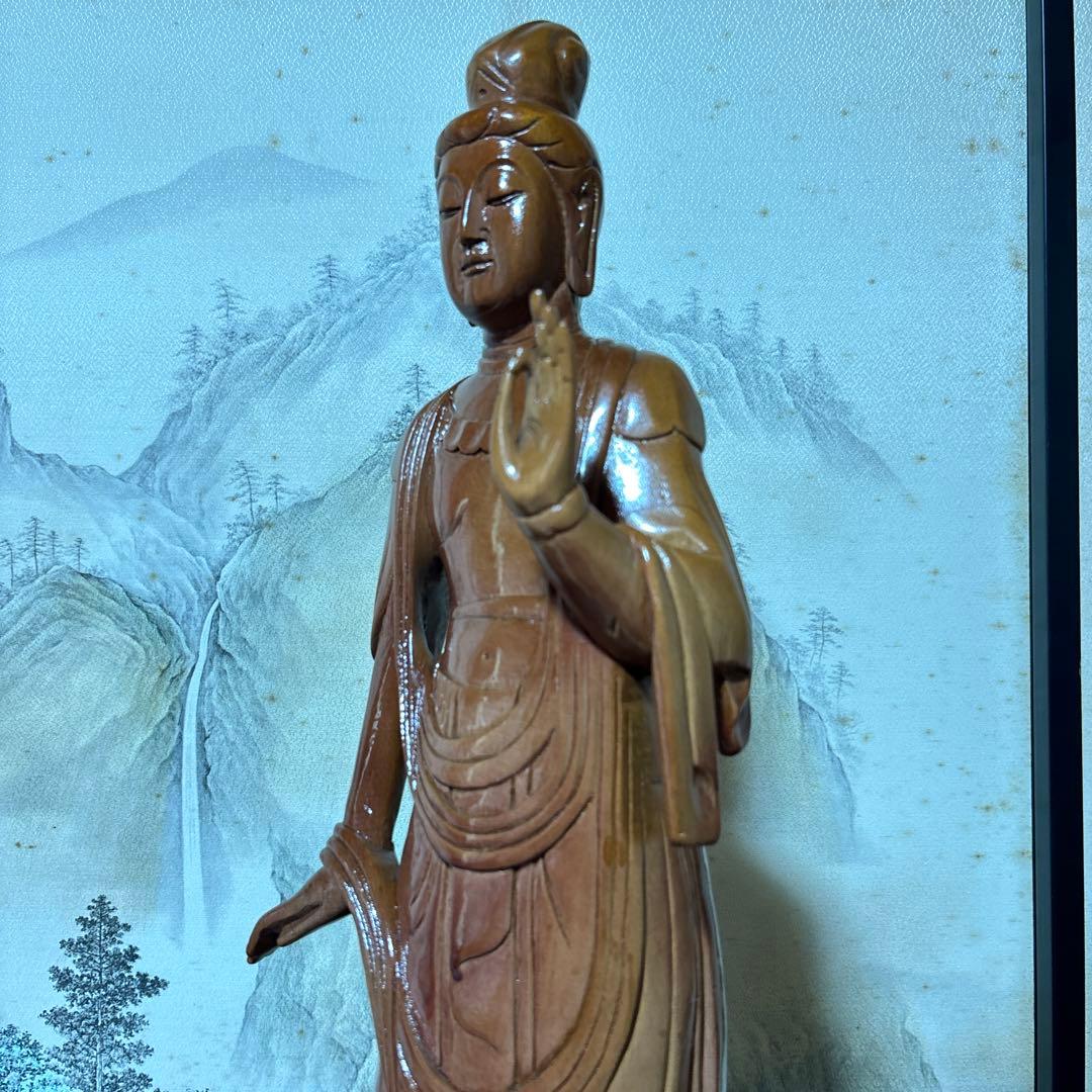 大型 観音菩薩 木彫　仏像 彫刻　開運　風水　置物　縁起物　インテリア　春山作