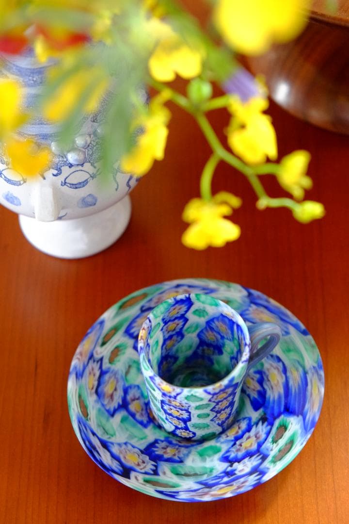 ミルフィオリ カップ＆ソーサー グラス 吹きガラス 作家 飯塚亜裕子 ムリーニ