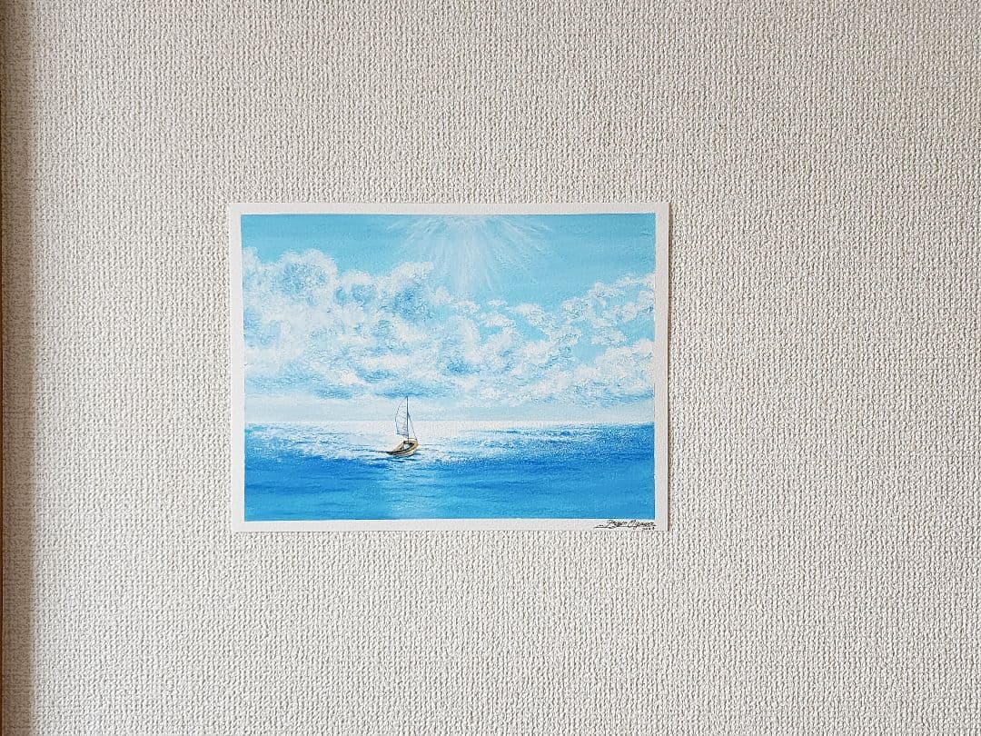 風景画　海の絵　海　夏　船の絵　帆船　アート　絵画　オイルパステル