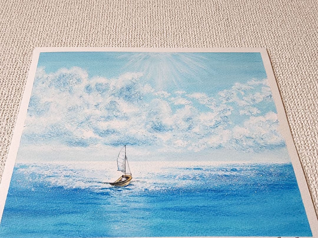 風景画　海の絵　海　夏　船の絵　帆船　アート　絵画　オイルパステル