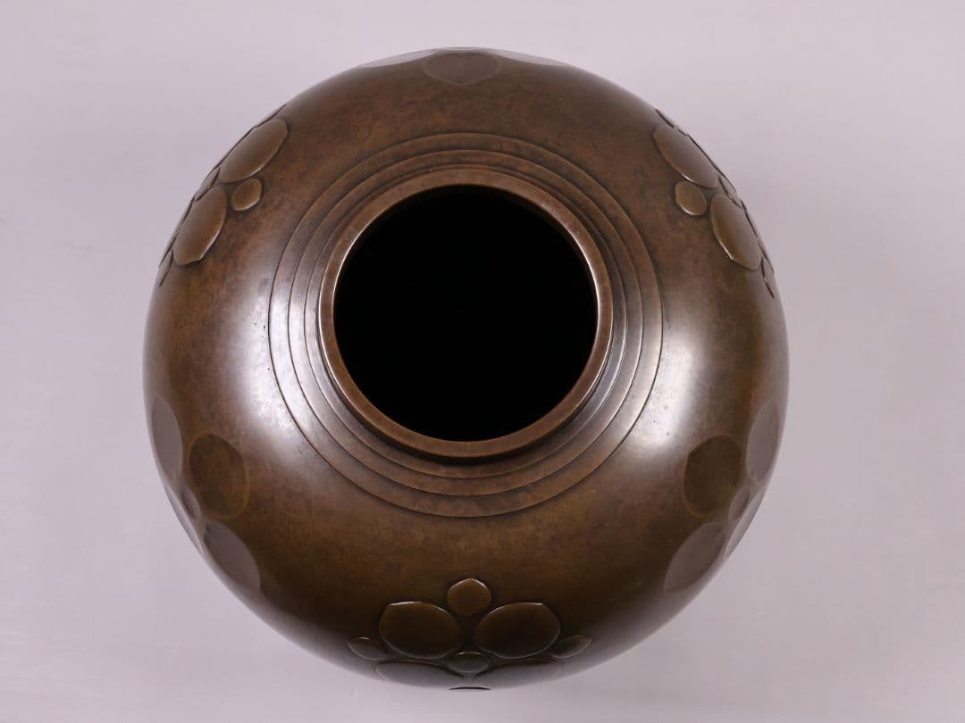 高岡銅器 鋳師 中村義一 八葉文 青銅 花瓶 高27cm 共箱 壷【MB201】