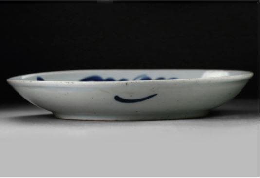 【海】18～19世紀中国清代中～後期 青花釉裏紅「登竜門」図皿 染付辰砂魚鯉図