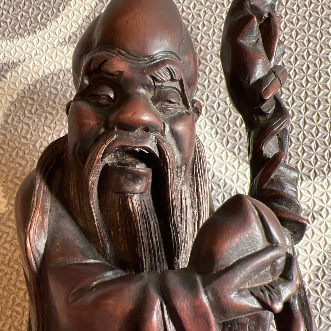 中国の道教の長寿神である寿老人　福禄寿　木彫り