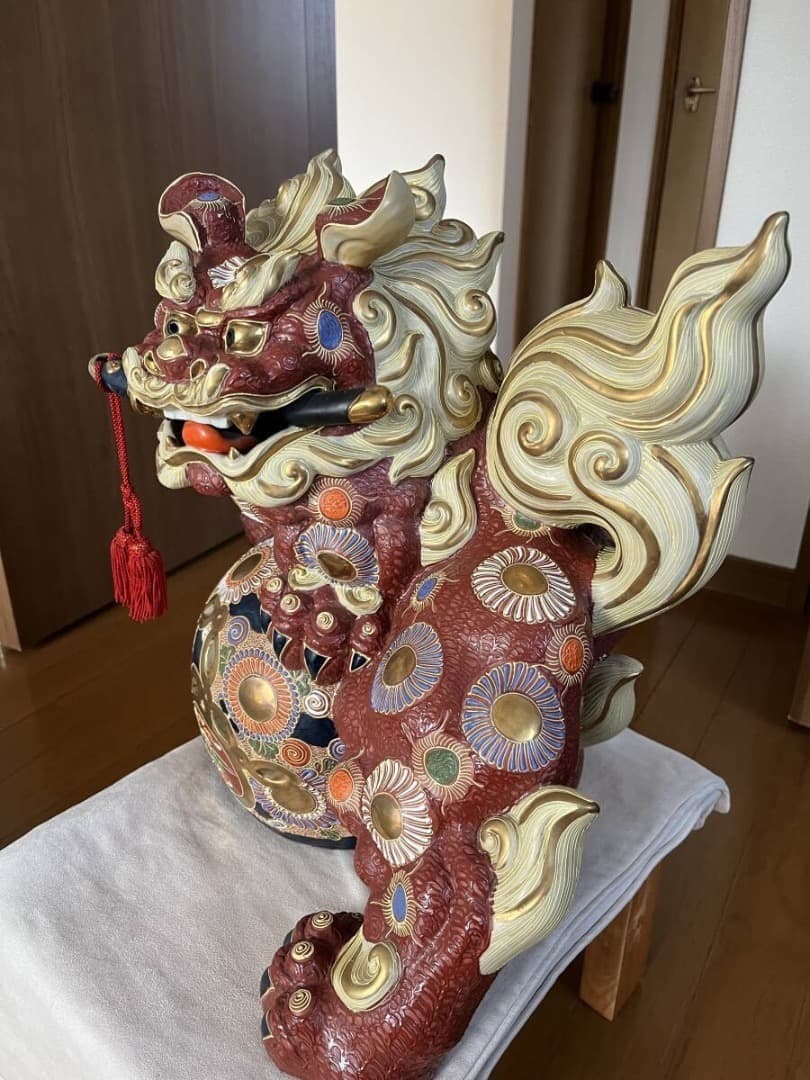 陶器製 獅子像 多色模様