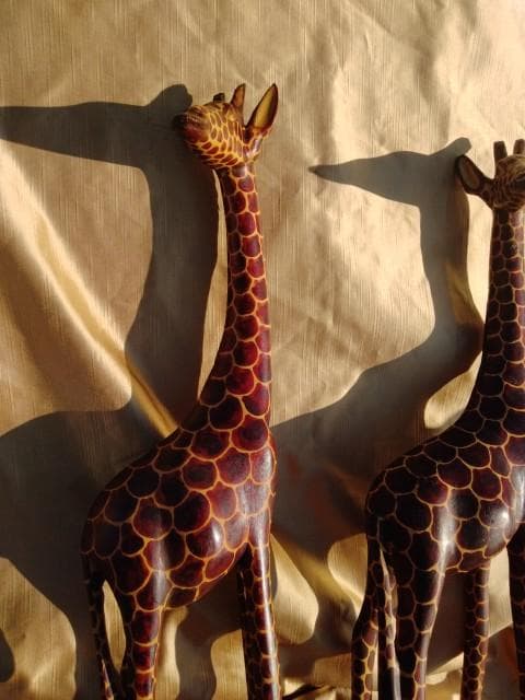 高身長　63cm　キリン　2頭　一刀彫　一つの木材　迫力