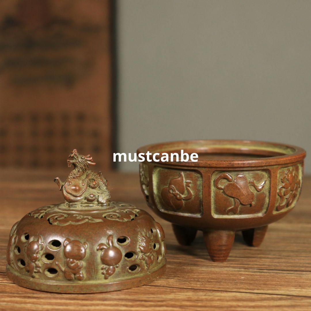 銅器 十二支竜 三足香炉 香道具 茶道具 工芸品 置物