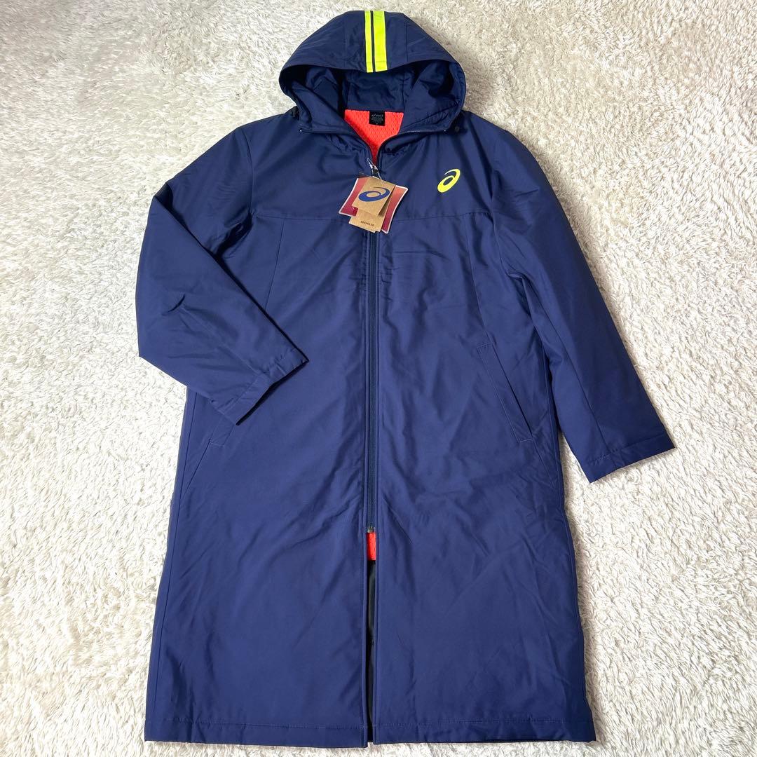 【新品タグ付き】asics 中綿ロングコート ベンチコート ネイビー 3L