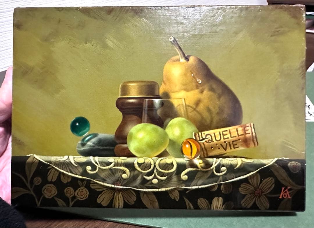 真作　小澤一正「日常の静物」1994年作　油彩サムホール　写実　リアリズム　額装