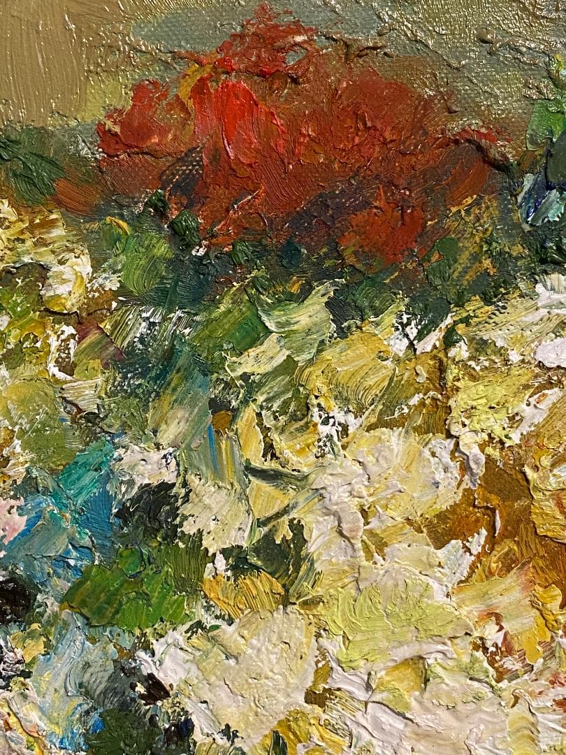 「真作」作者不明「バラ」静物画　油彩画　額装　サイン有り　F10号