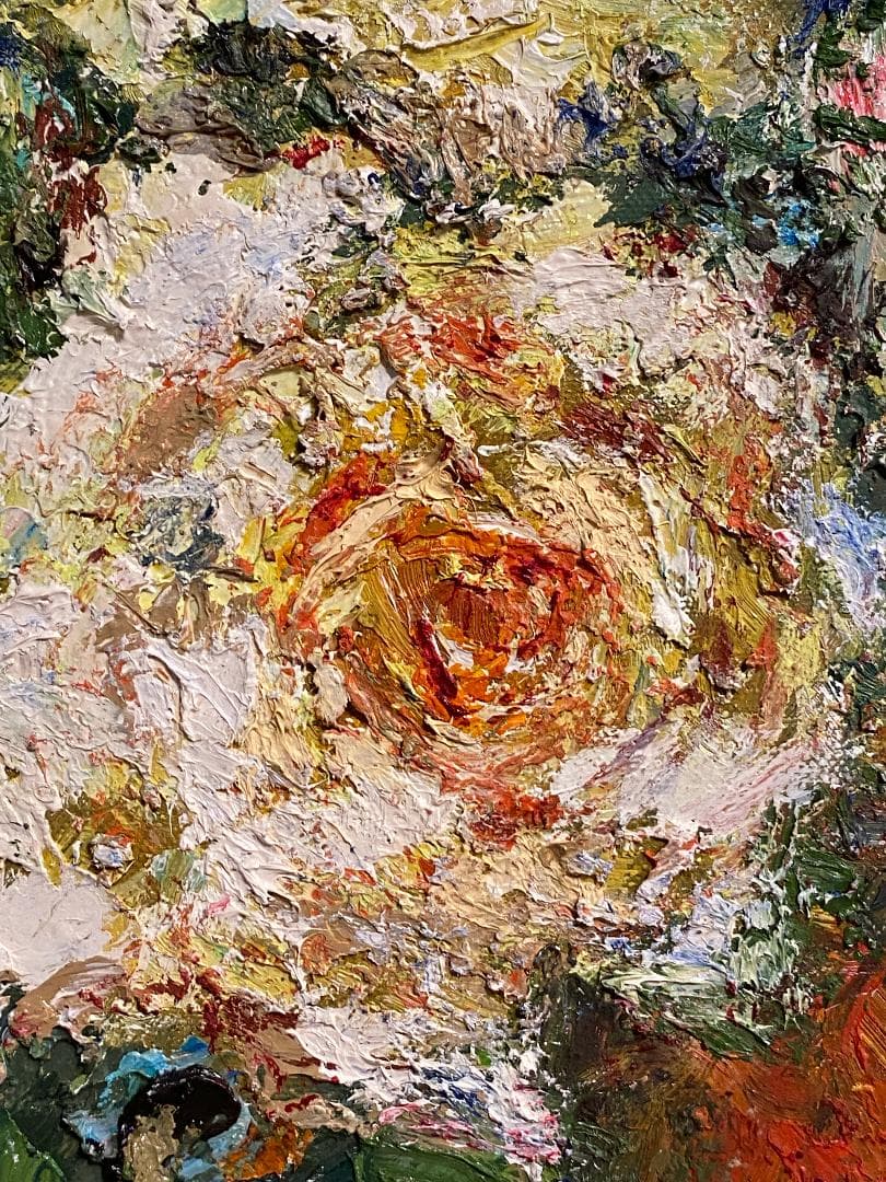 「真作」作者不明「バラ」静物画　油彩画　額装　サイン有り　F10号