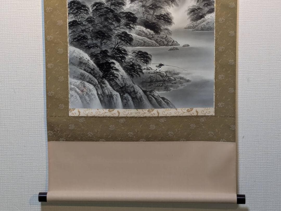 【真作】掛軸　内藤白嶺　水墨山水　静けさ漂う日本画　共箱入　T65