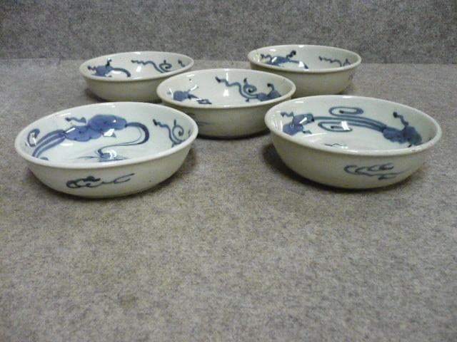 古伊万里 雲龍文 染付 しゅんかん皿 5枚 [B31380]