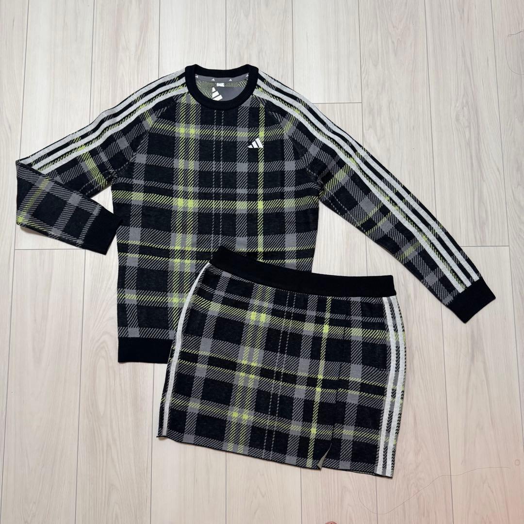 新品 アディダス セットアップ 巻きスカート 長袖ニット タータンチェック 秋冬