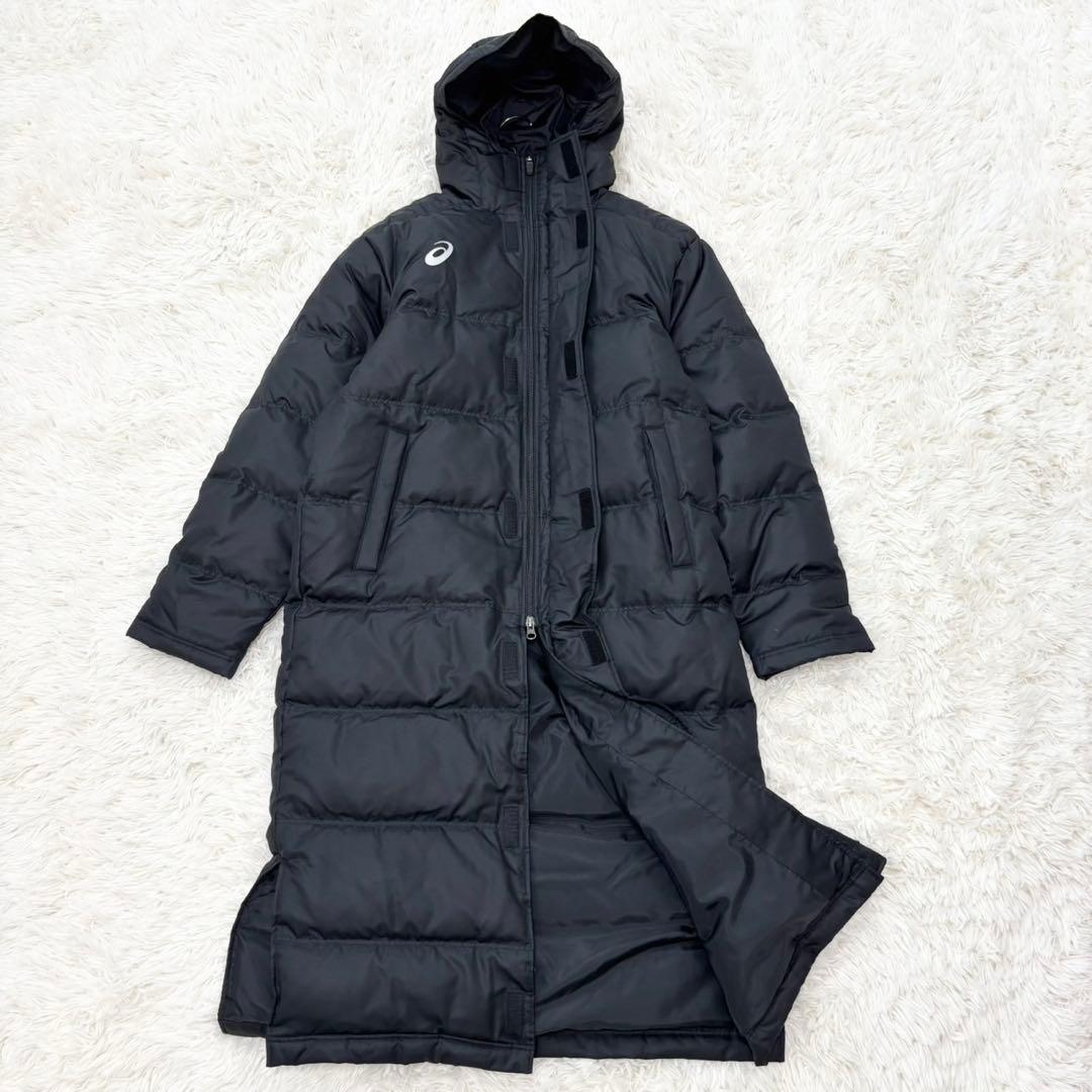 【美品】ASICS ダウン ベンチコート ロング Mサイズ フェザー30%