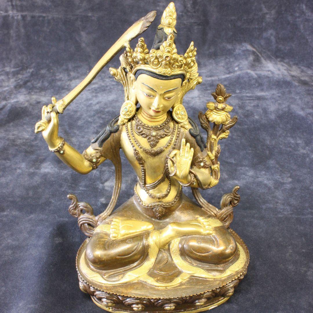 文殊菩薩像 マンジュシュリ 銅製鍍金仕上げ