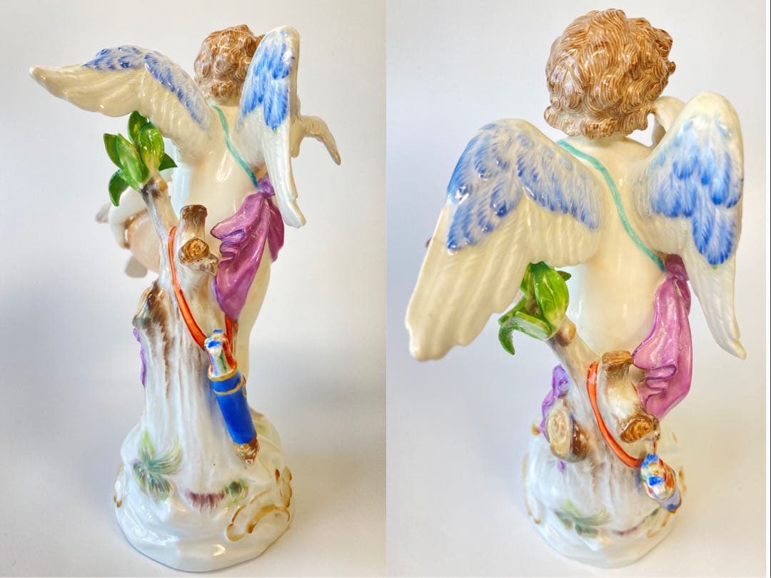 古マイセン 人形 フィギュリン 「鳩に給餌する天使」 1級品　1898年