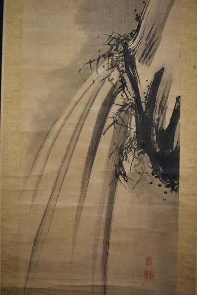 【真作】曽我/滝図/掛軸/名家伝来/K-323　J