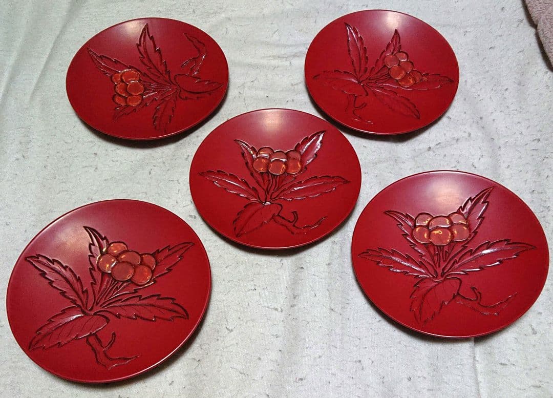 堆朱銘々皿 5枚セットA343