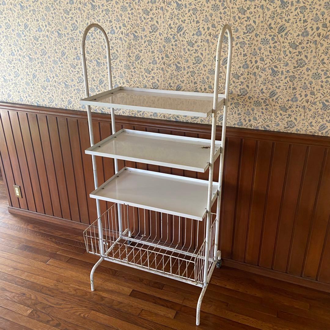 昭和レトロ　’70s ナショナル　店舗什器　陳列棚　ビンテージ　キャスター付き