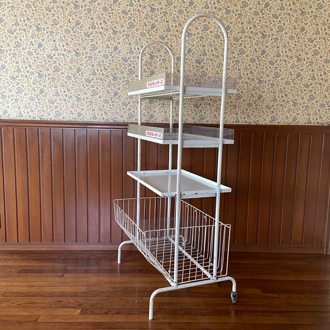 昭和レトロ　’70s ナショナル　店舗什器　陳列棚　ビンテージ　キャスター付き