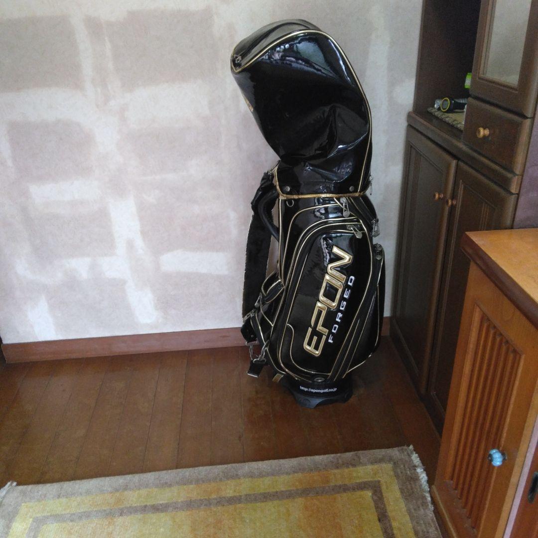 EPON　エナメル　三点式 キャディバッグ　 ブラック×ゴールド　 遠藤製作所