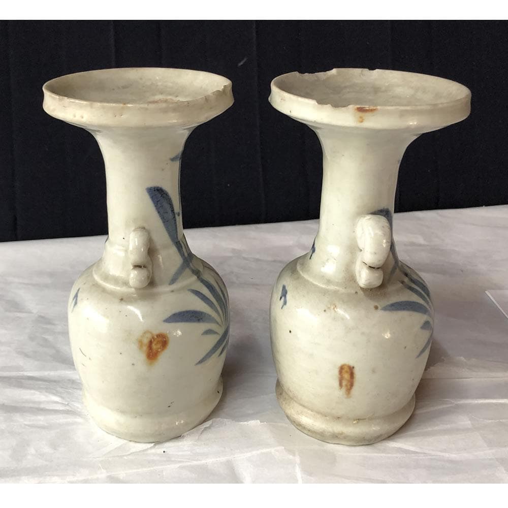 w148 古伊万里 染付 仏花器 一対 尊式花入 仏具 花入